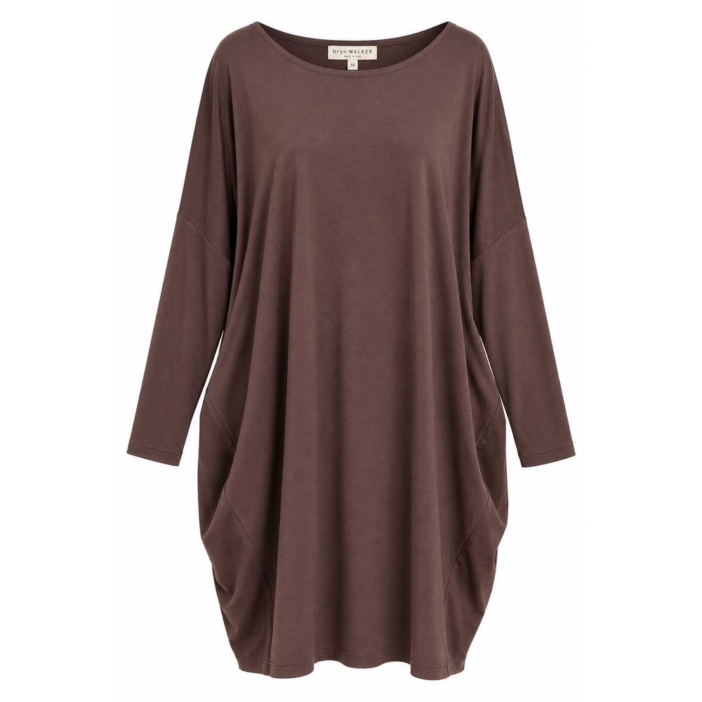 Bryn Walker Dress XS Brown Modal Lagenlook Oversized Minimalist Art to Wear USA